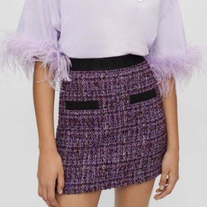 Maje Contrasting Purple Tweed Mini Skirt Size M NWT